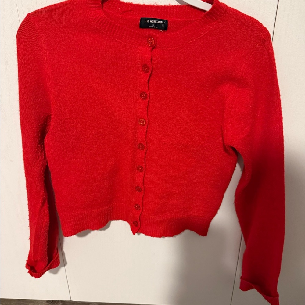 Workshop Republic Clothing Red Cropped Cardigan Sweater